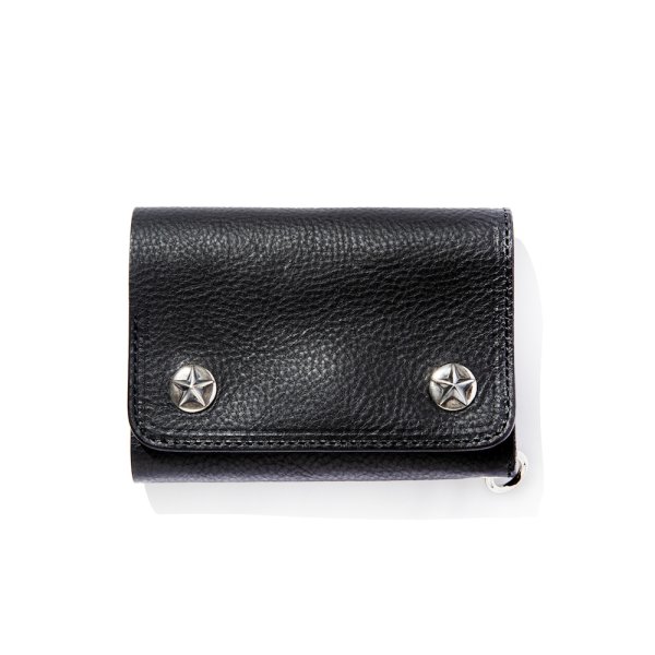 画像1: CALEE/SILVER STAR CONCHO FLAP LEATHER HALF WALLET（BLACK）［レザーハーフウォレット-24春夏］