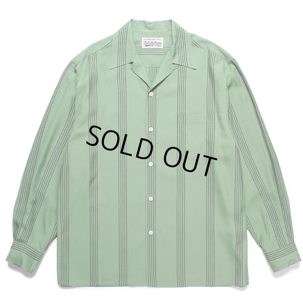 画像1: WACKO MARIA/STRIPED OPEN COLLAR SHIRT（GREEN）［ストライプオープンカラーシャツ-24春夏］