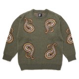 CHALLENGER/BIG PAISLEY C/N SWEATER（OLIVE）［ビッグペイズリーセーター-24秋冬］