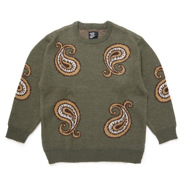 画像1: CHALLENGER/BIG PAISLEY C/N SWEATER（OLIVE）［ビッグペイズリーセーター-24秋冬］