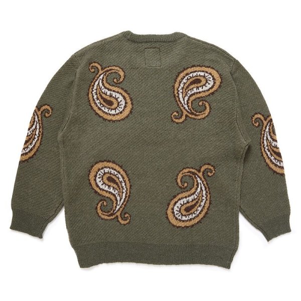 画像2: CHALLENGER/BIG PAISLEY C/N SWEATER（OLIVE）［ビッグペイズリーセーター-24秋冬］