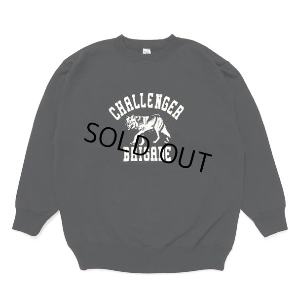 画像1: CHALLENGER/WOLF COLLEGE C/N SWEAT（BLACK）［クルーネックスウェット-24秋冬］