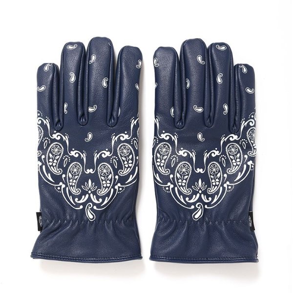 画像1: CHALLENGER/BANDANA LEATHER GLOVE（NAVY）［バンダナレザーグローブ-24秋冬］