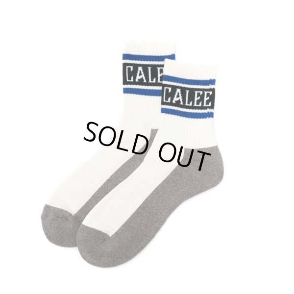 画像1: CALEE/JACQUARD PILE LINE SOCKS（WHITE/BLUE）［ラインソックス-24春夏］