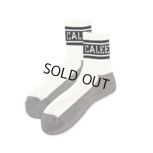 画像1: CALEE/JACQUARD PILE LINE SOCKS（WHITE/BLACK）［ラインソックス-24春夏］