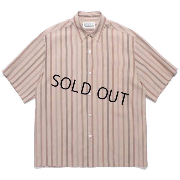 画像1: WACKO MARIA/STRIPED REGULAR COLLAR SHIRT（BROWN）［ストライプオープンカラーシャツ-24春夏］