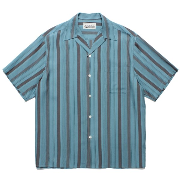 画像1: WACKO MARIA/STRIPED OPEN COLLAR SHIRT（BLUE）［ストライプオープンカラーシャツ-24春夏］