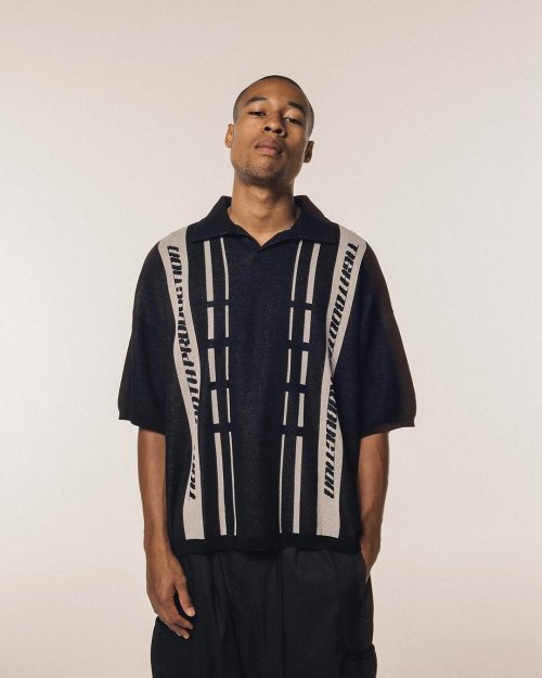 他の写真3: TIGHTBOOTH/STRIPE KNIT OPEN POLO（Black）［ニットオープンポロ-24夏］