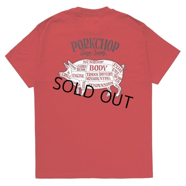 画像1: PORKCHOP/PORK BACK TEE（RED）［プリントT-24春夏］