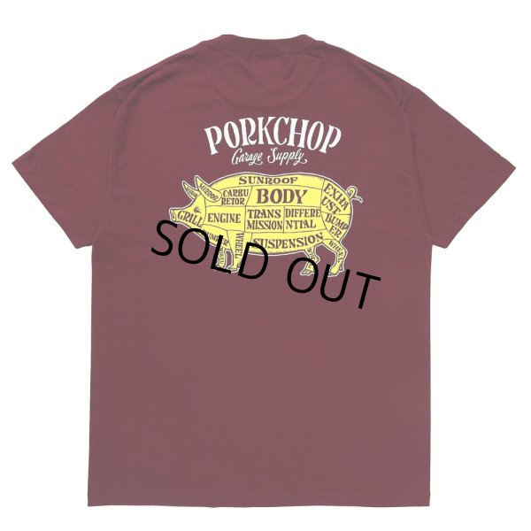 画像1: PORKCHOP/PORK BACK TEE（BURGUNDY）［プリントT-24春夏］