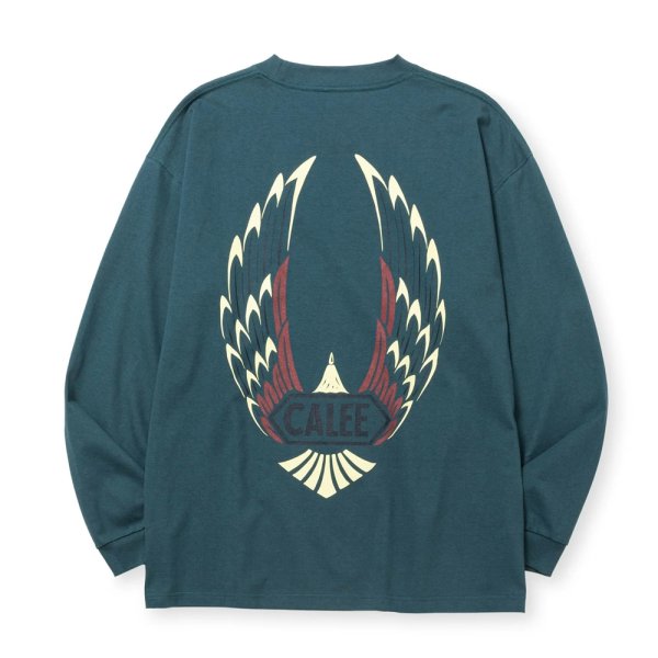 画像1: CALEE/VINTAGE TYPE WING LOGO L/S TEE ＜NATURALLY PAINT DESIGN＞（CHARCOAL GREEN）［プリント長袖T-24秋冬］