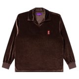 BlackEyePatch/SMALL HWC COLLARED VELOUR PULLOVER（BROWN）