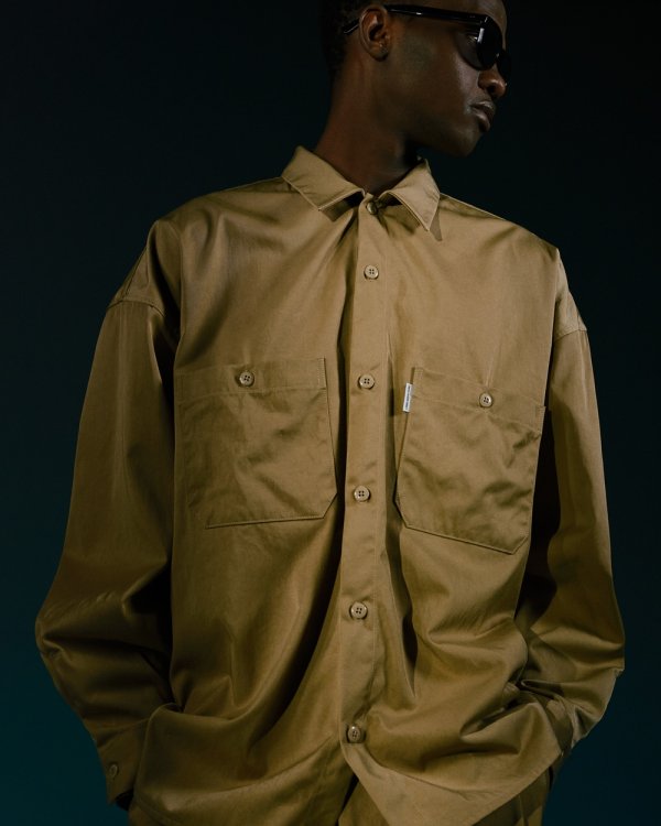 画像2: COOTIE PRODUCTIONS/Nylon Chino Cloth L/S Work Shirt（Beige）［ナイロンチノクロスワークシャツ-24秋冬］