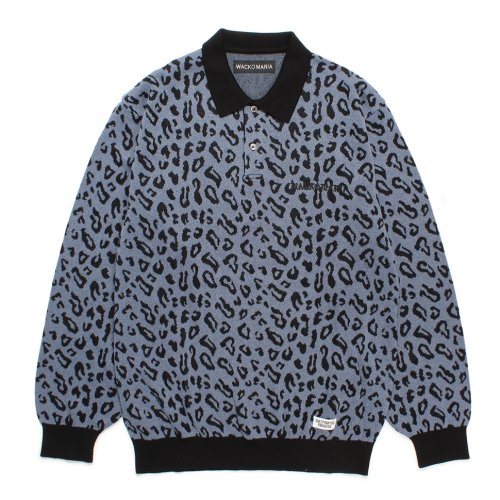 他の写真1: WACKO MARIA/LEOPARD JACQUARD KNIT POLO SHIRT（BLUE）［レオパードジャガードニットポロ-24秋冬］