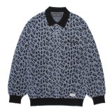 WACKO MARIA/LEOPARD JACQUARD KNIT POLO SHIRT（BLUE）［レオパードジャガードニットポロ-24秋冬］