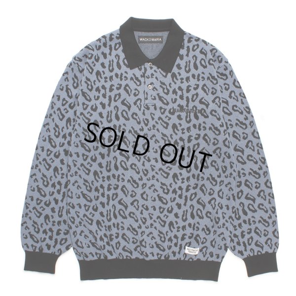 画像1: WACKO MARIA/LEOPARD JACQUARD KNIT POLO SHIRT（BLUE）［レオパードジャガードニットポロ-24秋冬］