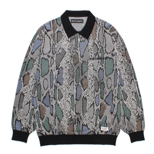 画像1: WACKO MARIA/PYTHON JACQUARD KNIT POLO SHIRT（LIGHT GRAY）［パイソンジャガードニットポロ-24秋冬］