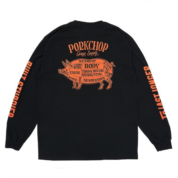 画像1: PORKCHOP/PORK BACK L/S TEE（BLACK）［プリント長袖T-24秋冬］