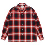 WACKO MARIA/OMBRE CHECK OPEN COLLAR SHIRT（RED）［オンブレチェックオープンカラーシャツ-24秋冬］