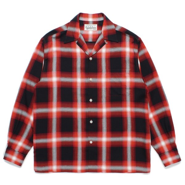 画像1: WACKO MARIA/OMBRE CHECK OPEN COLLAR SHIRT（RED）［オンブレチェックオープンカラーシャツ-24秋冬］