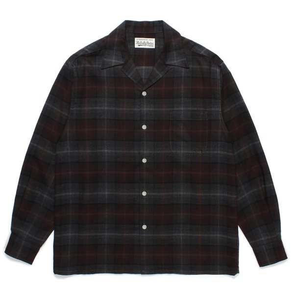 画像1: WACKO MARIA/OMBRE CHECK OPEN COLLAR SHIRT（BROWN）［オンブレチェックオープンカラーシャツ-24秋冬］