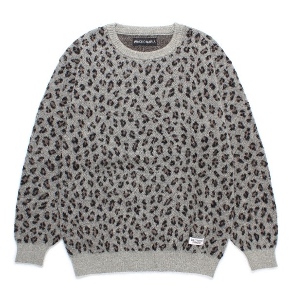 画像1: WACKO MARIA/LEOPARD JACQUARD MOHAIR KNIT SWEATER（GRAY）［レオパードモヘアセーター-24秋冬］