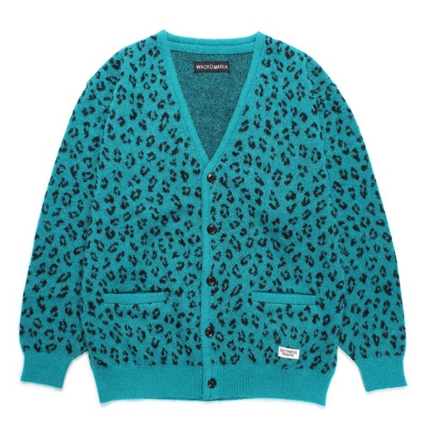 画像1: WACKO MARIA/LEOPARD JACQUARD MOHAIR KNIT CARDIGAN（BLUE）［レオパードモヘアカーディガン-24秋冬］