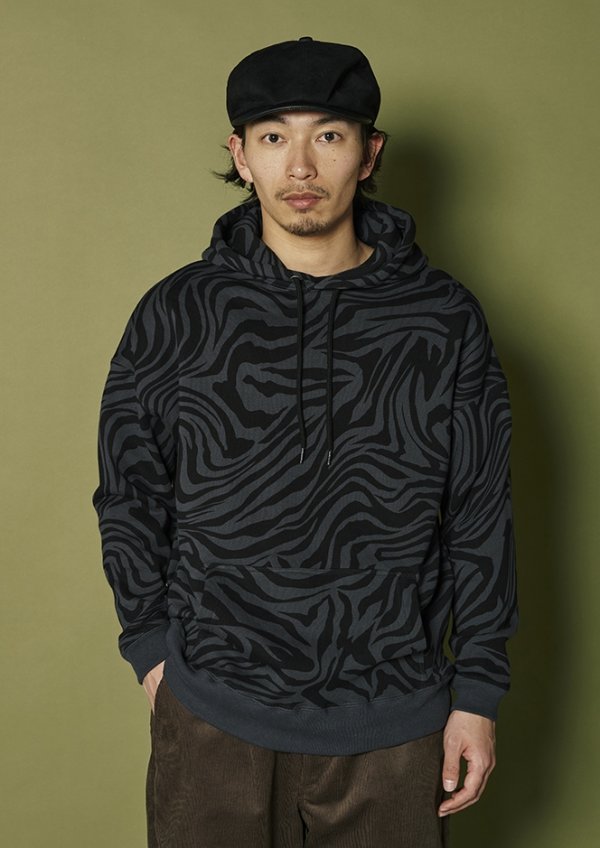 画像2: CALEE/ZEBRA PATTERN DROP PULLOVER HD（BLACK/CHARCOAL）［ゼブラプルオーバーパーカー-24秋冬］