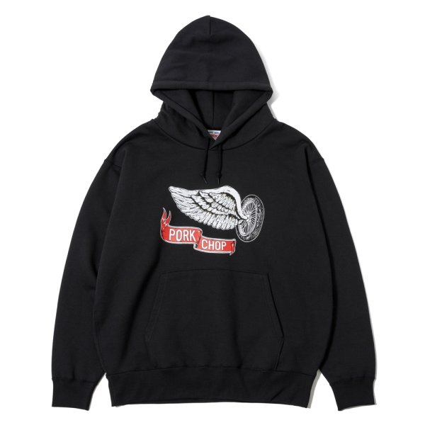 画像1: PORKCHOP/FLYING WEEL  P HOODED（×MASSES）（BLACK）［プルオーバーパーカー-24秋冬］