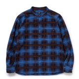 RATS/STAND COLLAR C/R FLANNEL CHECK SHIRT（SAX BLUE CHECK）［スタンドカラーフランネルチェックシャツ-24秋冬］