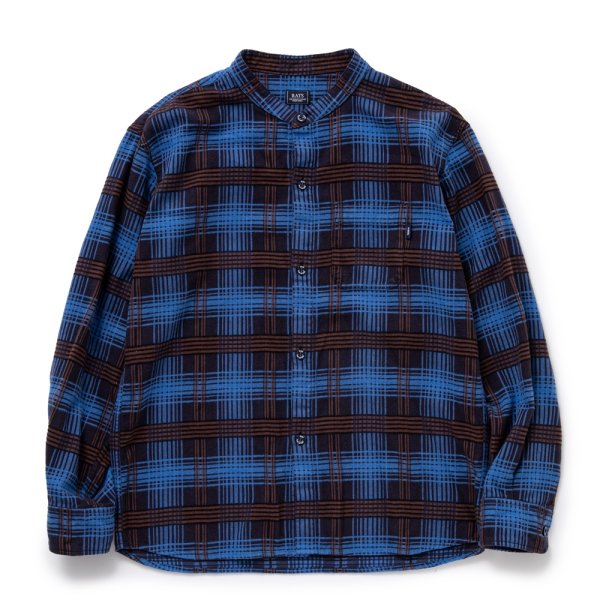 画像1: RATS/STAND COLLAR C/R FLANNEL CHECK SHIRT（SAX BLUE CHECK）［スタンドカラーフランネルチェックシャツ-24秋冬］