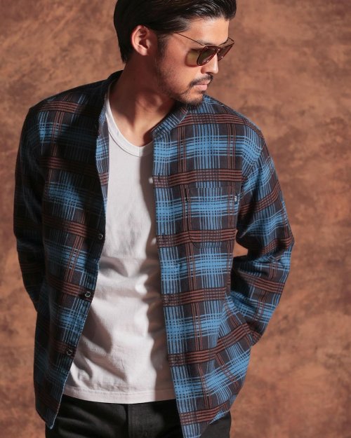 他の写真3: RATS/STAND COLLAR C/R FLANNEL CHECK SHIRT（SAX BLUE CHECK）［スタンドカラーフランネルチェックシャツ-24秋冬］