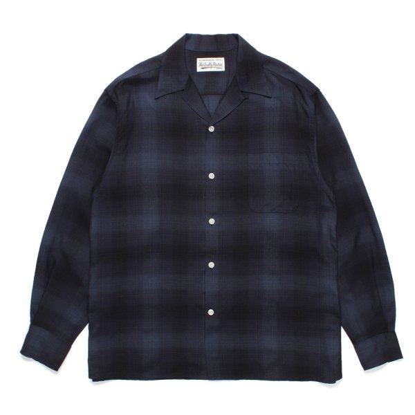 画像1: WACKO MARIA/OMBRE CHECK OPEN COLLAR SHIRT（BLUE）［オンブレチェックオープンカラーシャツ-24秋冬］