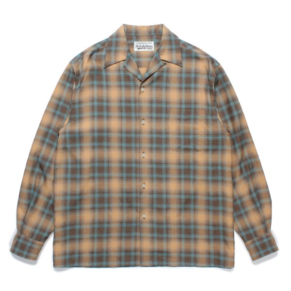 画像1: WACKO MARIA/OMBRE CHECK OPEN COLLAR SHIRT（BROWN）［オンブレチェックオープンカラーシャツ-24秋冬］