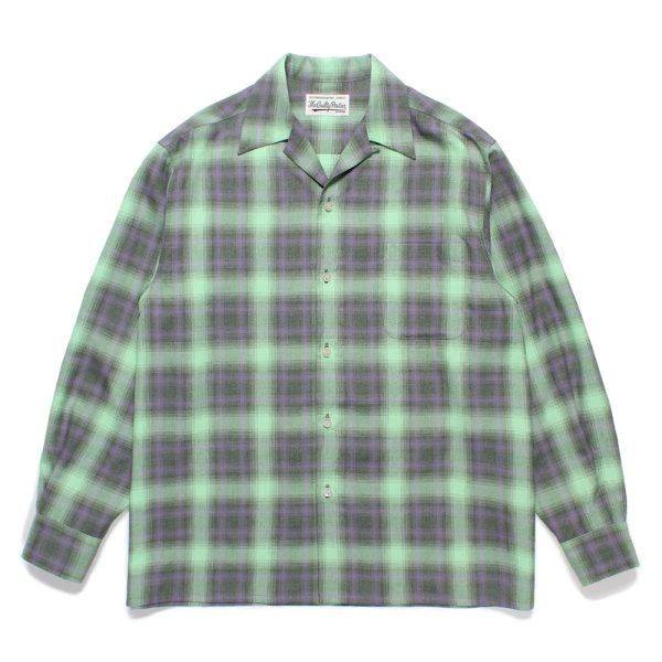 画像1: WACKO MARIA/OMBRE CHECK OPEN COLLAR SHIRT（GREEN）［オンブレチェックオープンカラーシャツ-24秋冬］