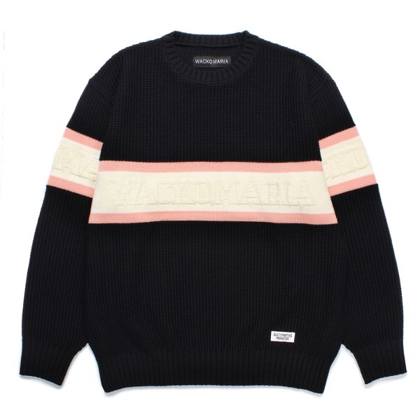 画像1: WACKO MARIA/LOGO JACQUARD KNIT SWEATER（BLACK）［ロゴジャガードセーター-24秋冬］