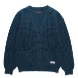 WACKO MARIA/WAFFLE KNIT CARDIGAN（GREEN）［ワッフルニットカーディガン-24秋冬］