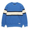 WACKO MARIA/LOGO JACQUARD KNIT SWEATER（BLUE）［ロゴジャガードセーター-24秋冬］