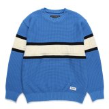 WACKO MARIA/LOGO JACQUARD KNIT SWEATER（BLUE）［ロゴジャガードセーター-24秋冬］