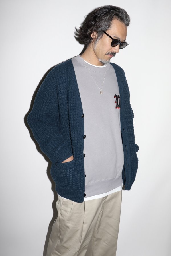 画像2: WACKO MARIA/WAFFLE KNIT CARDIGAN（GREEN）［ワッフルニットカーディガン-24秋冬］