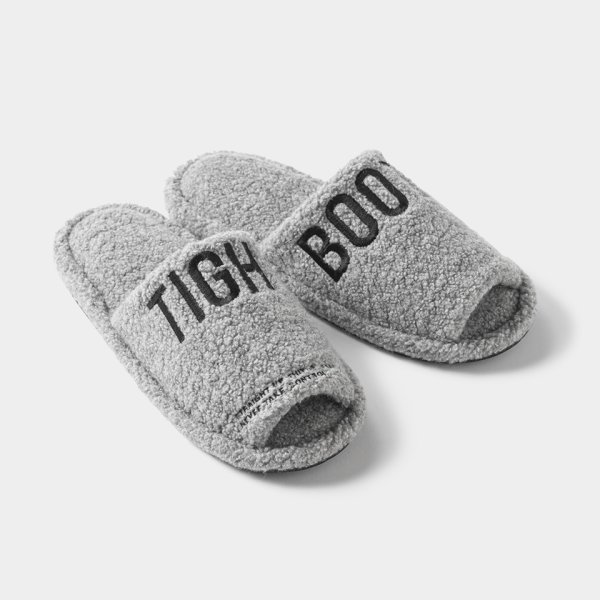 画像1: TIGHTBOOTH/LABEL LOGO BOA SANDAL（Grey）［ルームボアサンダル-24秋冬］