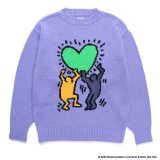 WACKO MARIA/KEITH HARING / JACQUARD KNIT SWEATER（PURPLE）［ジャガードセーター-24秋冬］