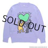 WACKO MARIA/KEITH HARING / JACQUARD KNIT SWEATER（PURPLE）［ジャガードセーター-24秋冬］