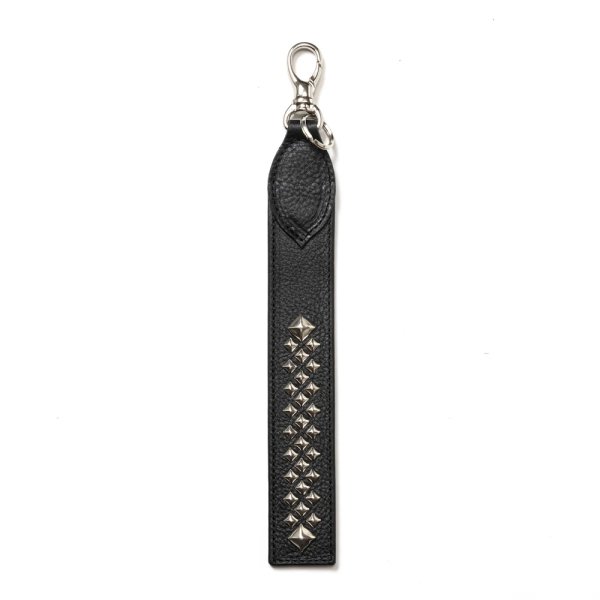 画像1: CALEE/STUDS LEATHER FLAT LONG KEY RING（BLACK）［ロングキーリング-24秋冬］