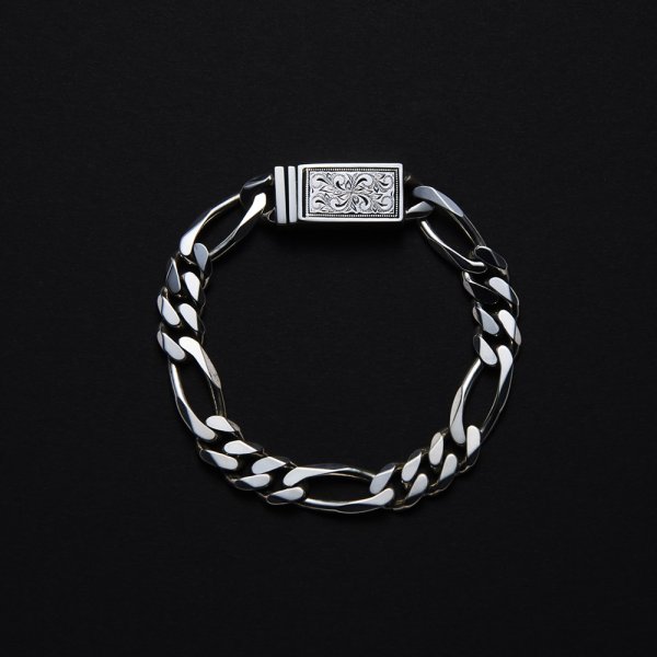 画像1: ANTIDOTE BUYERS CLUB/Engraved Box Clasp Figaro Bracelet（Silver）