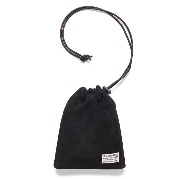 画像1: WACKO MARIA/SUEDE LEATHER DRAWSTRING BAG（BLACK）［スウェードレザードローストリングバッグ-25春夏］