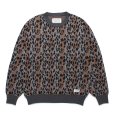 画像1: WACKO MARIA/LEOPARD JACQUARD KNIT SWEATER（GRAY）［レオパードコットンニットセーター-25春夏］ (1)