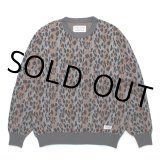 WACKO MARIA/LEOPARD JACQUARD KNIT SWEATER（GRAY）［レオパードコットンニットセーター-25春夏］