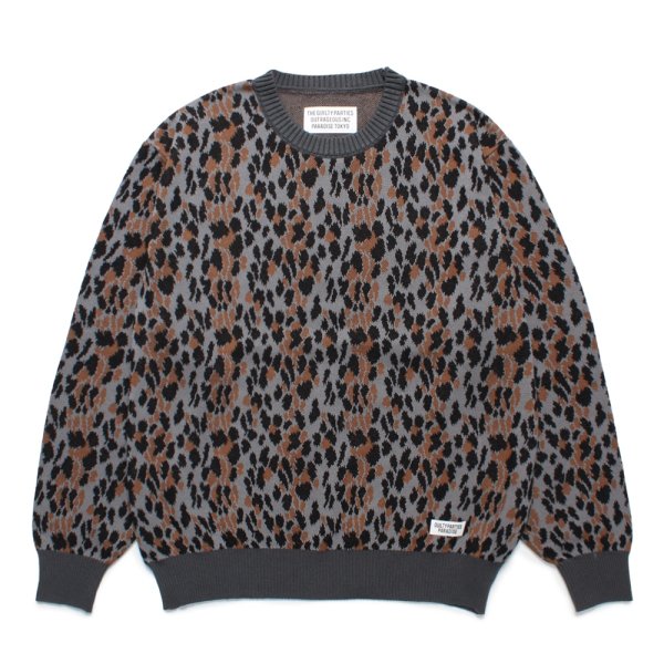 画像1: WACKO MARIA/LEOPARD JACQUARD KNIT SWEATER（GRAY）［レオパードコットンニットセーター-25春夏］