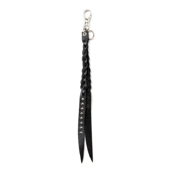 画像1: CALEE/STUDS & KNITTING LEATHER LONG KEY RING＜TYPE A＞（BLACK/SILVER）［レザーロングキーリング-25春夏］